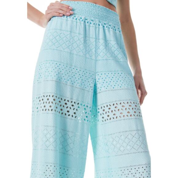 Alice + Olivia Russell Eyelet Pull-On Pants XL Powder Blue Wide Leg Chic - Picture 2 of 9